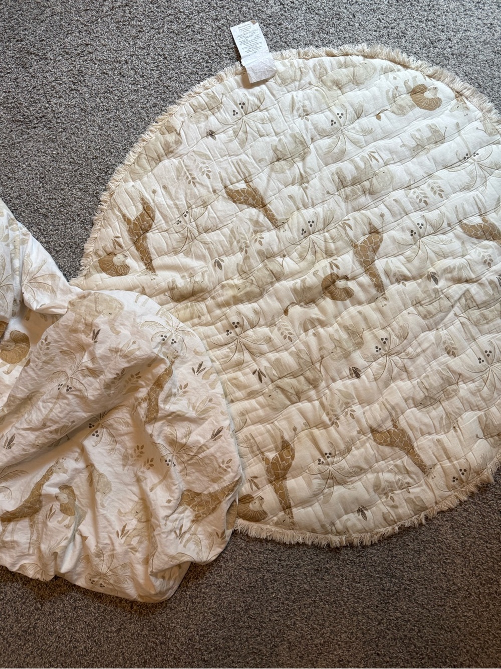 crane baby Safari reversible play mat and matching crib sheet